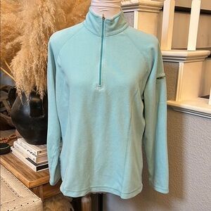 L.L. Bean Womens Aqua Blue Quarter Zip Pull Over Fleece Running Top SZ Medium